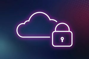 Pink cloud security icon vector digital networking system